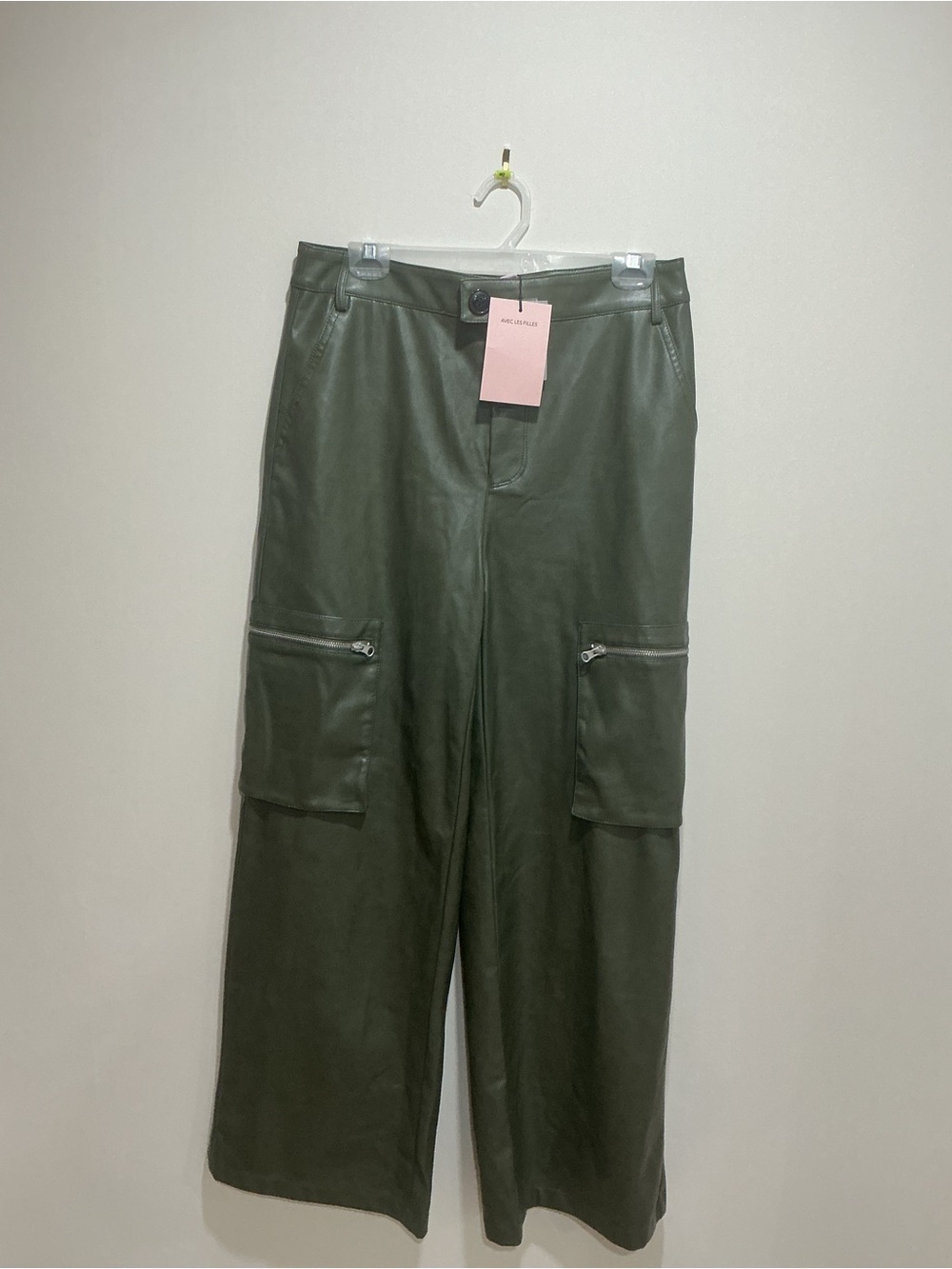 Avec Les Filles green Faux Leather Cargo Wide Leg Pants NWT size medium
